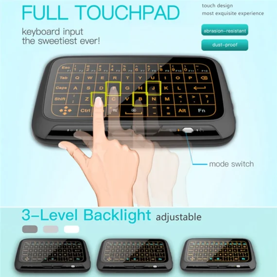 H18 2.4GHz Air Mouse Touchpad Backlight Wireless Keyboard Full Touch Screen Backlight Mini Wireless Keyboard for Android TV Box